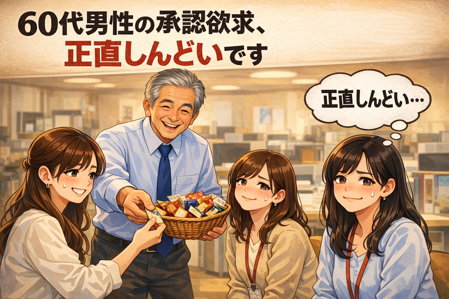 承認欲求多めの60歳男性が20代女性にお菓子を配る