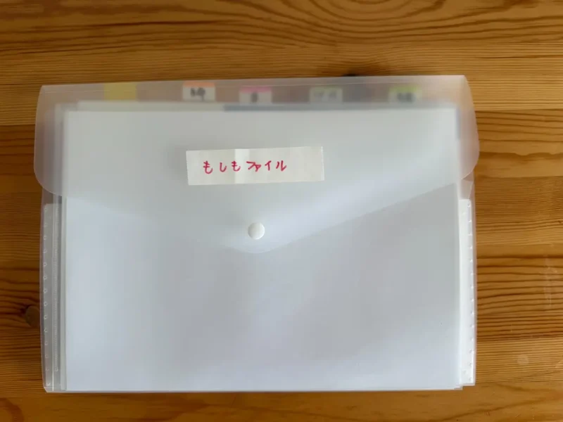 緊急時に必要な情報を項目ごとにまとめたA4サイズのもしもファイル