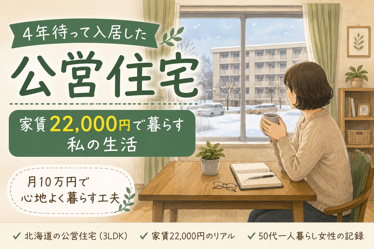 北海道の公営住宅で暮らす50代女性の生活をイメージしたアイキャッチ画像