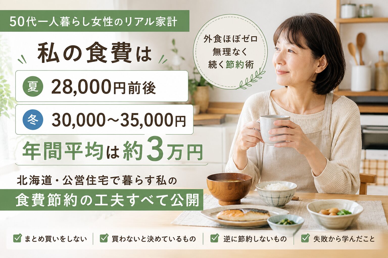 50代一人暮らし女性の食費を公開。北海道で暮らす58歳女性の月3万円前後のリアルな家計と節約術。