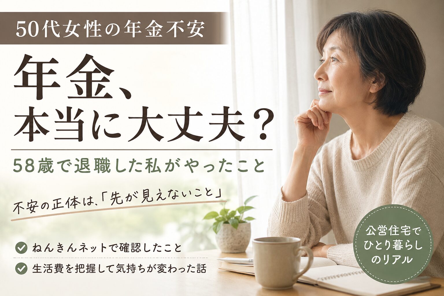 50代女性の年金不安｜58歳で退職した女性が年金額の確認と生活費の見直しで不安と向き合った体験談